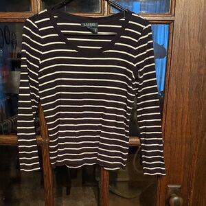 Lauren Ralph Lauren Black and White Striped Long‎ Sleeve Tee